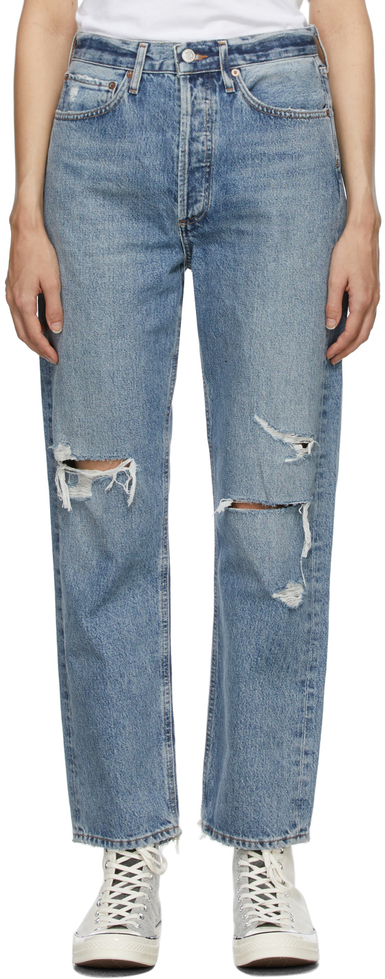 AGOLDE Blue Distressed '90s Mid-Rise Loose Fit Jeans
