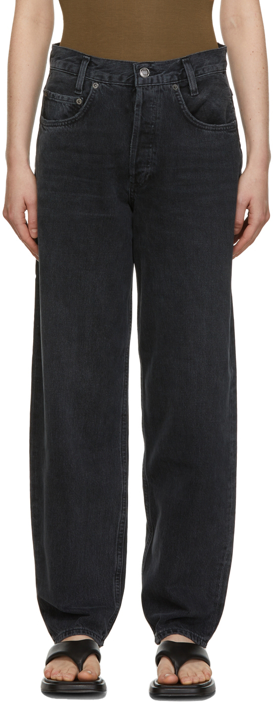 AGOLDE: Grey High Rise Baggy Taper Jeans | SSENSE Canada
