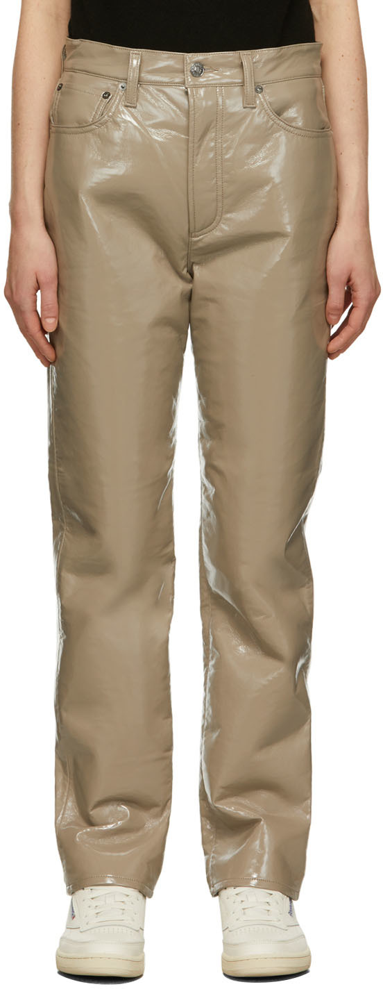 AGOLDE Taupe Recycled Leather 90's Pinch Waist Pants