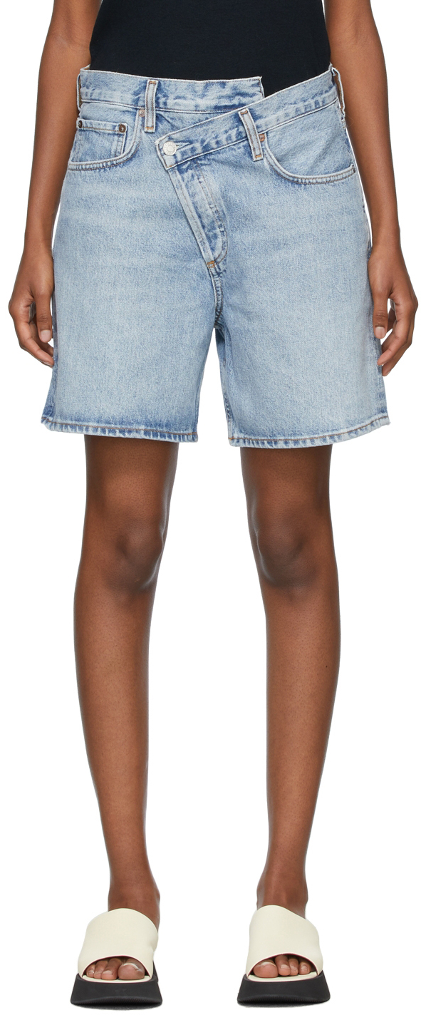AGOLDE: Blue Denim Criss Cross Upsized Shorts | SSENSE