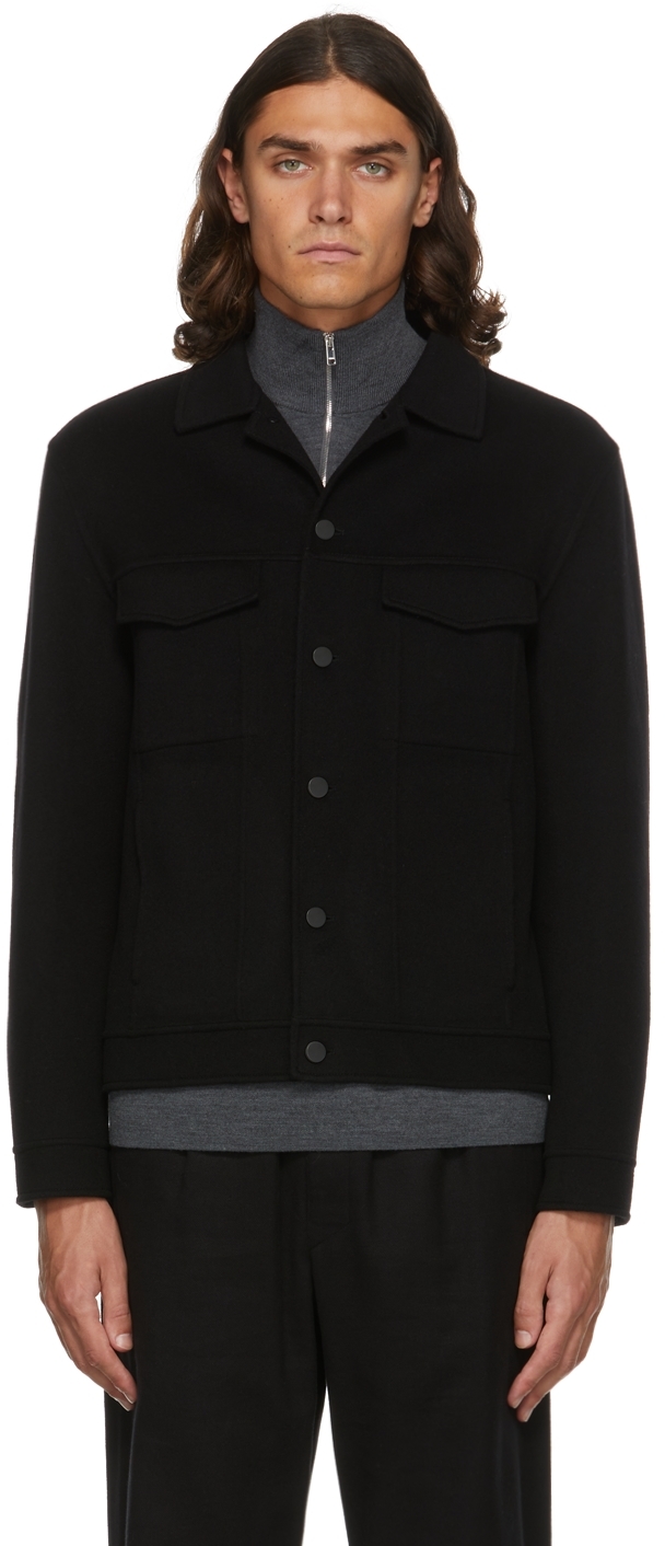 flap pocket jacket in double face wool cashmere