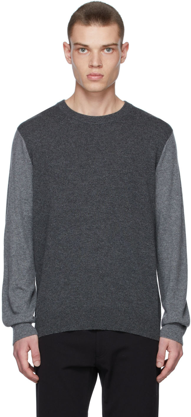 Theory: Grey Two-Tone Crewneck Sweater 