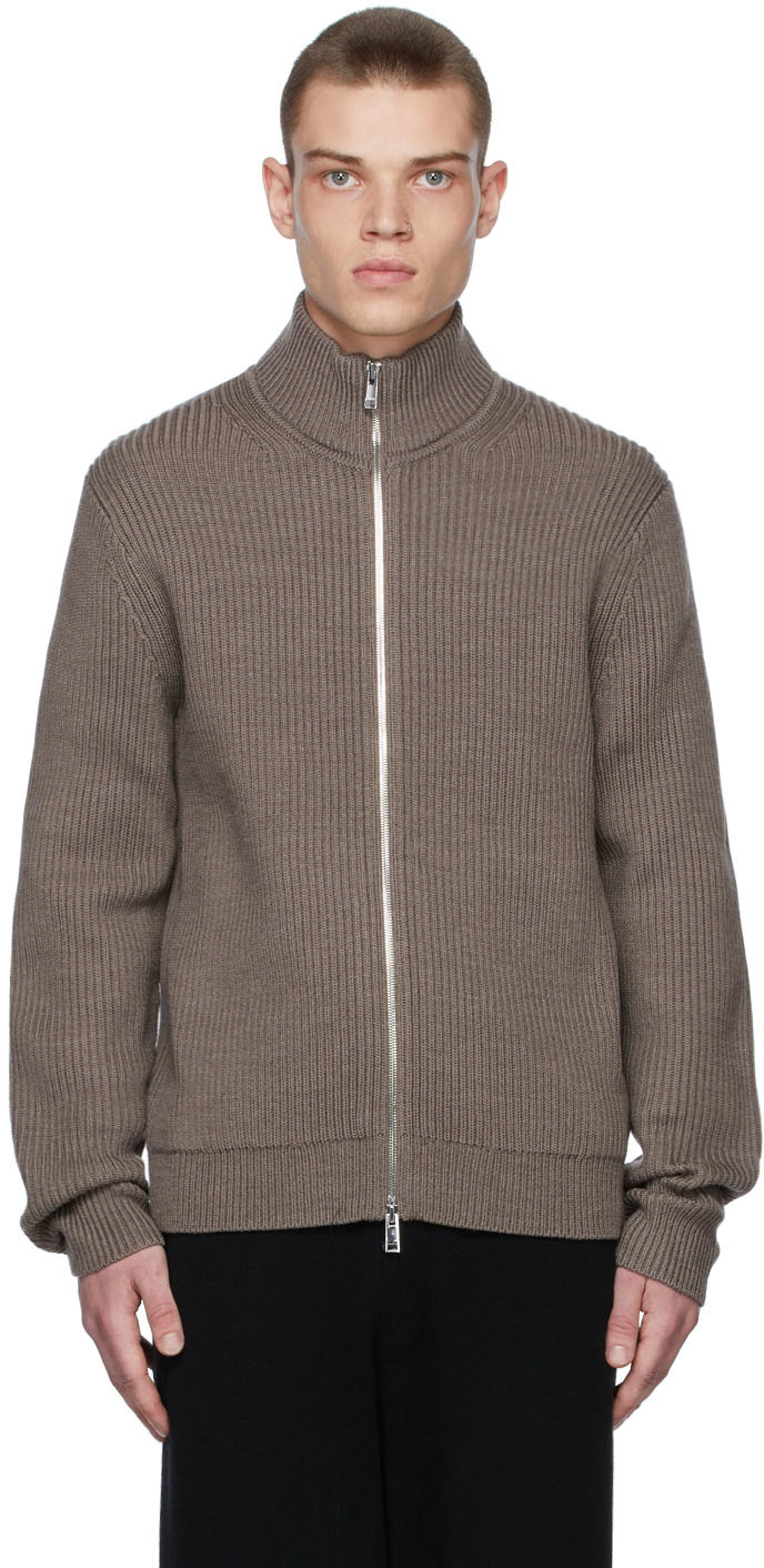 Taupe Armour Merino Zip Sweater by Theory on Sale