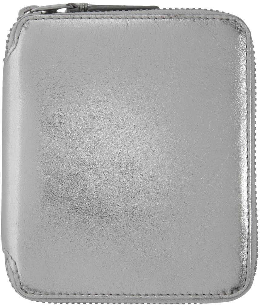 Silver Leather Zip Wallet