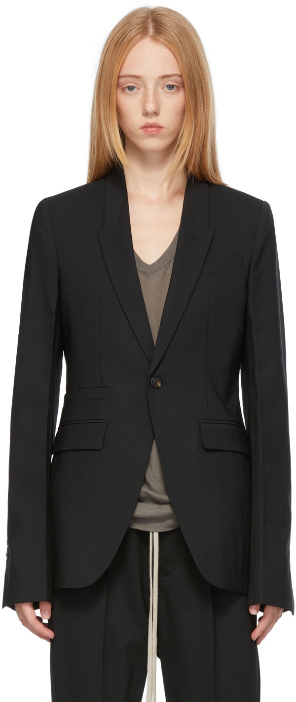 Black Virgin Wool Paper Finish Blazer by Rick Owens on Sale