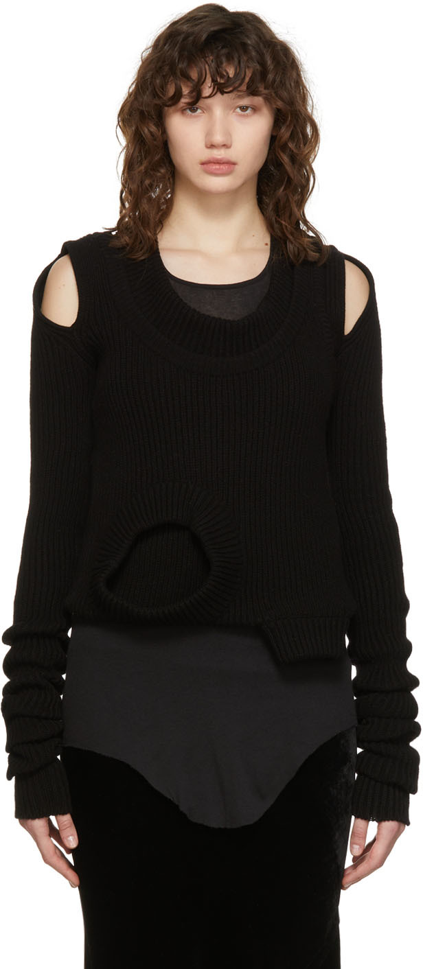 Rick Owens: Black Recycled Cashmere Banana Knit Sweater | SSENSE Canada