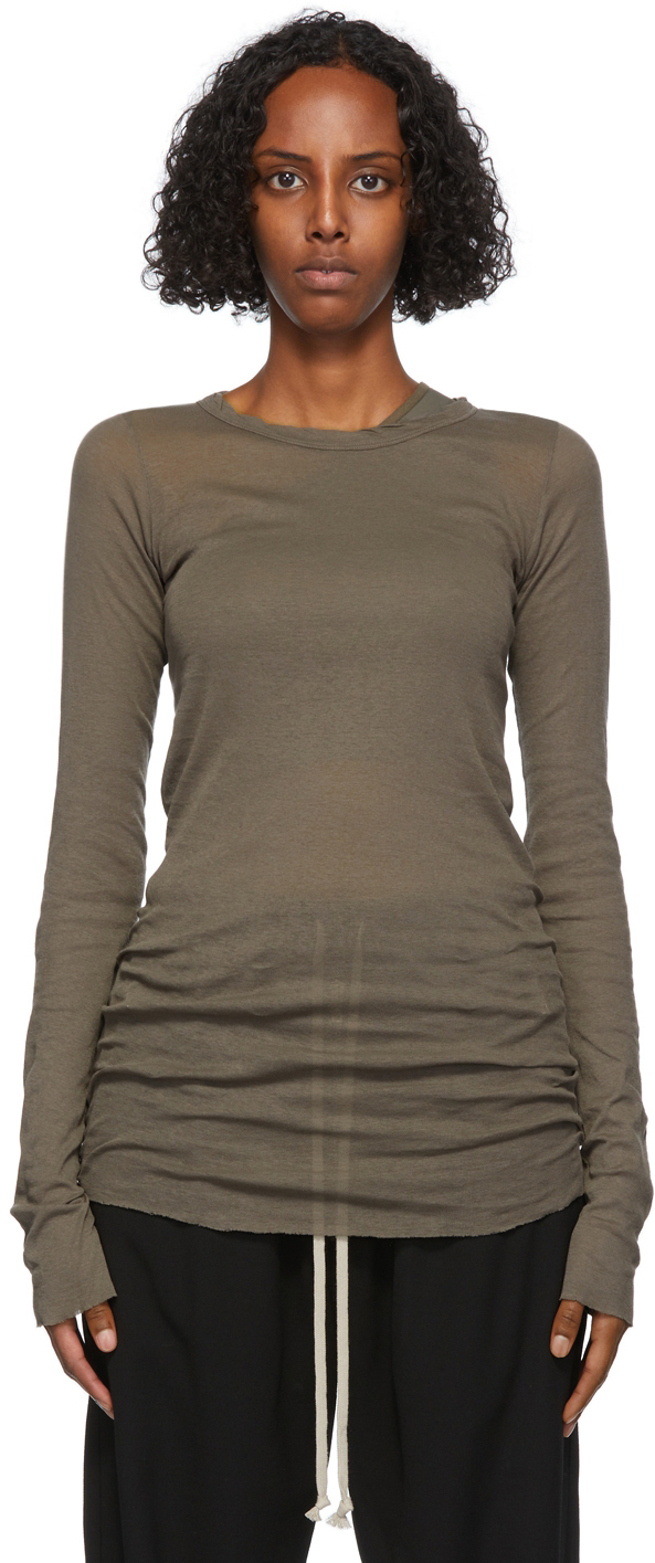 Rick Owens Grey Mini Rib Long Sleeve T-Shirt | Smart Closet