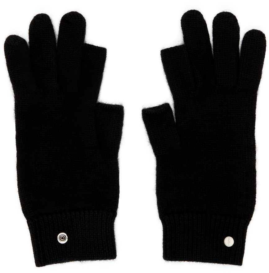 Black Cashmere Touch Screen Gloves by Rick Owens on Sale