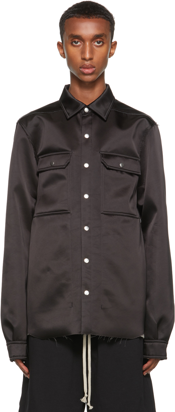 Rick Owens Black Satin Outershirt Jacket | Smart Closet