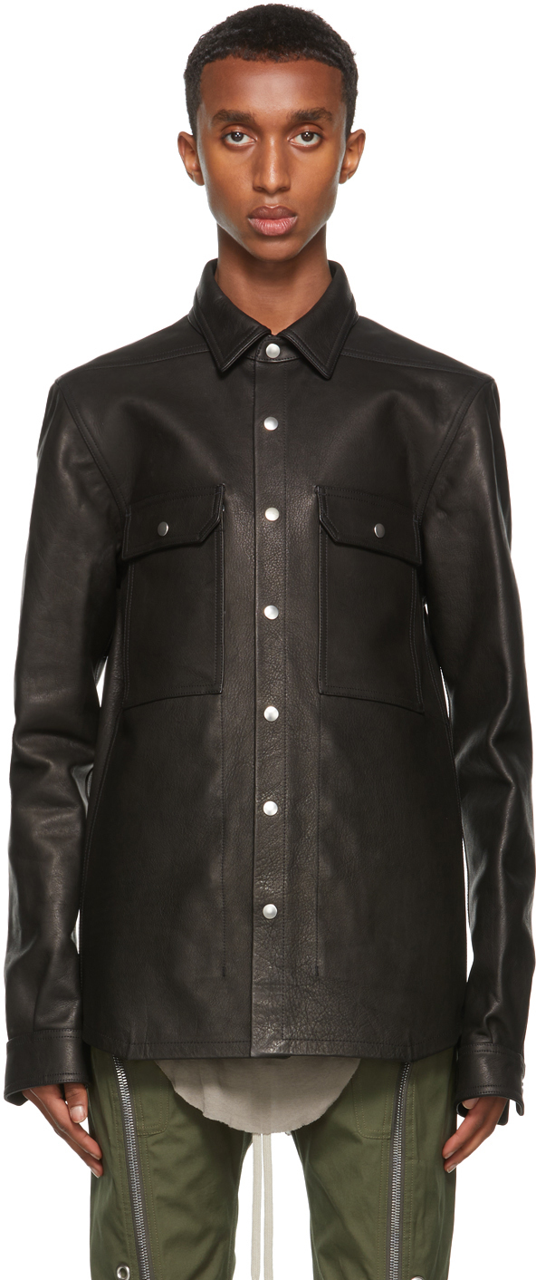 Rick Owens: Black Leather Shirt | SSENSE