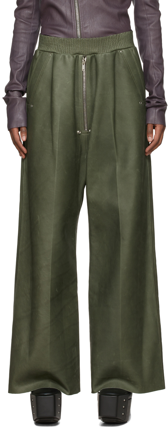 Rick Owens Green Leather Geth Belas Trousers   Smart Closet