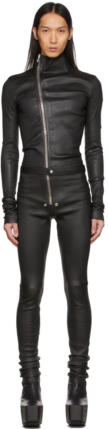 Rick Owens Black Leather Gary Flightsuit | Smart Closet