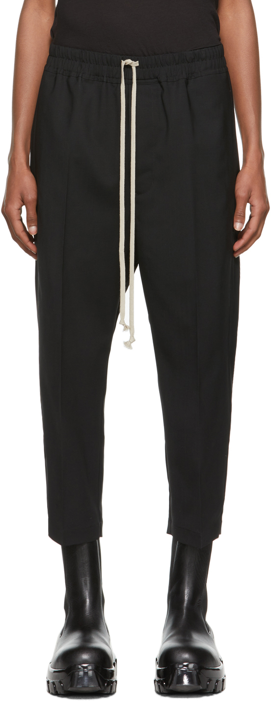 Rick Owens Black Paper Finish Drawstring Astaires Trousers