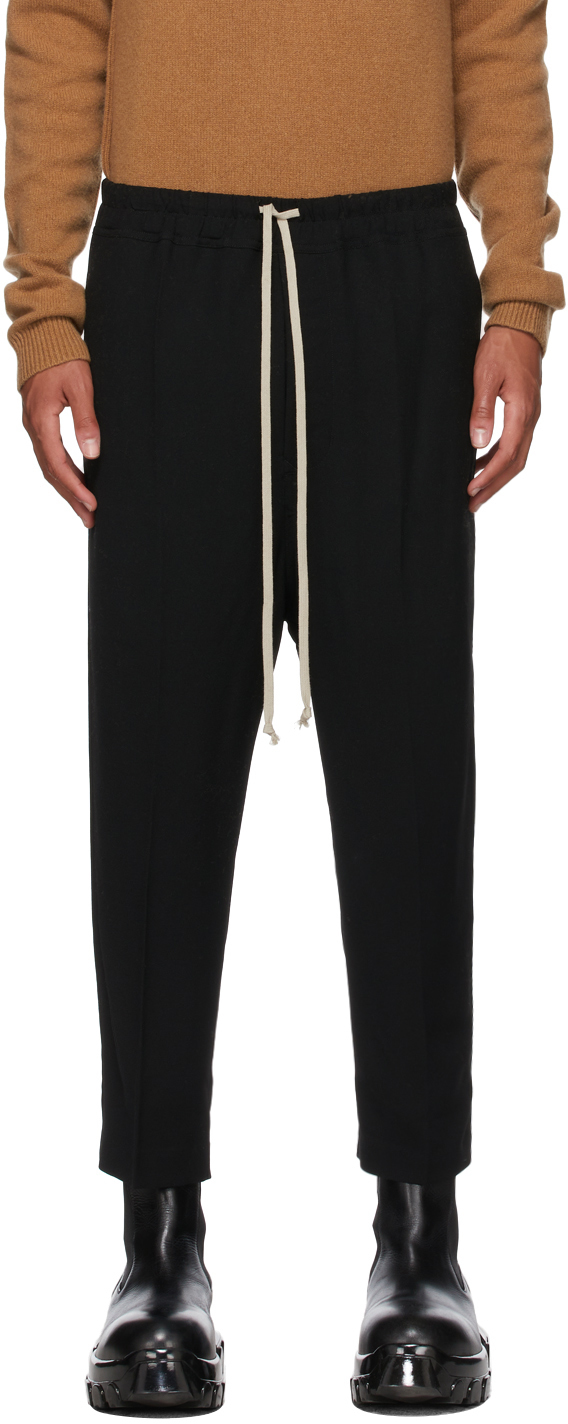 Black Wool Cropped Drawstring Astaires Trousers
