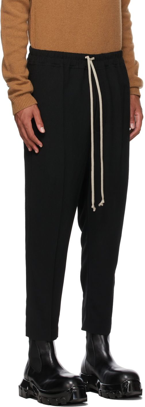 Rick Owens Black Wool Cropped Drawstring Astaires Trousers | Smart