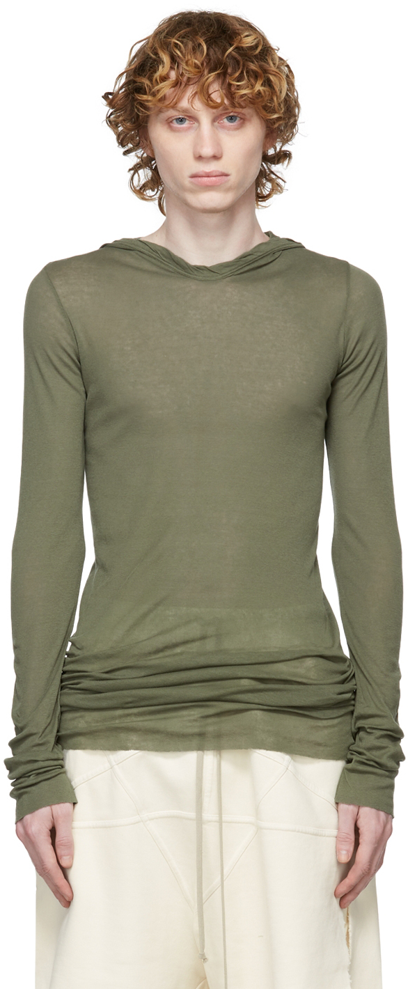 Green Rib Hooded T-Shirt by Rick Owens 