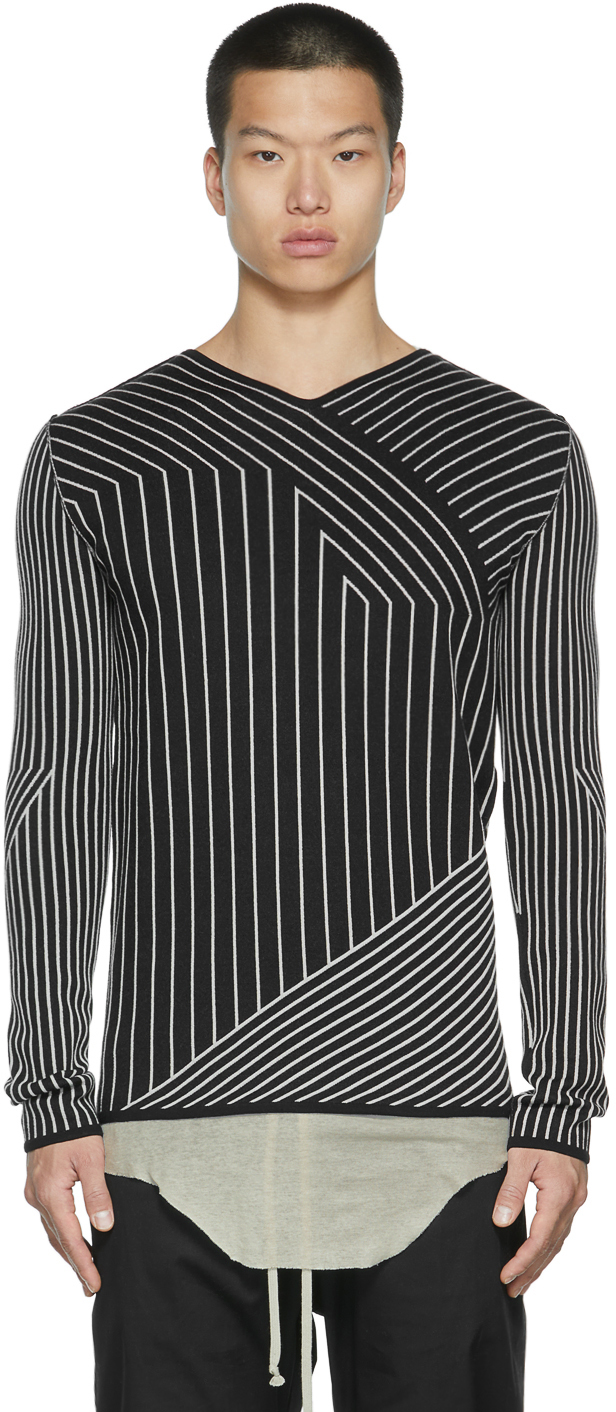 Rick Owens Black & Grey Wool V-Neck Sweater