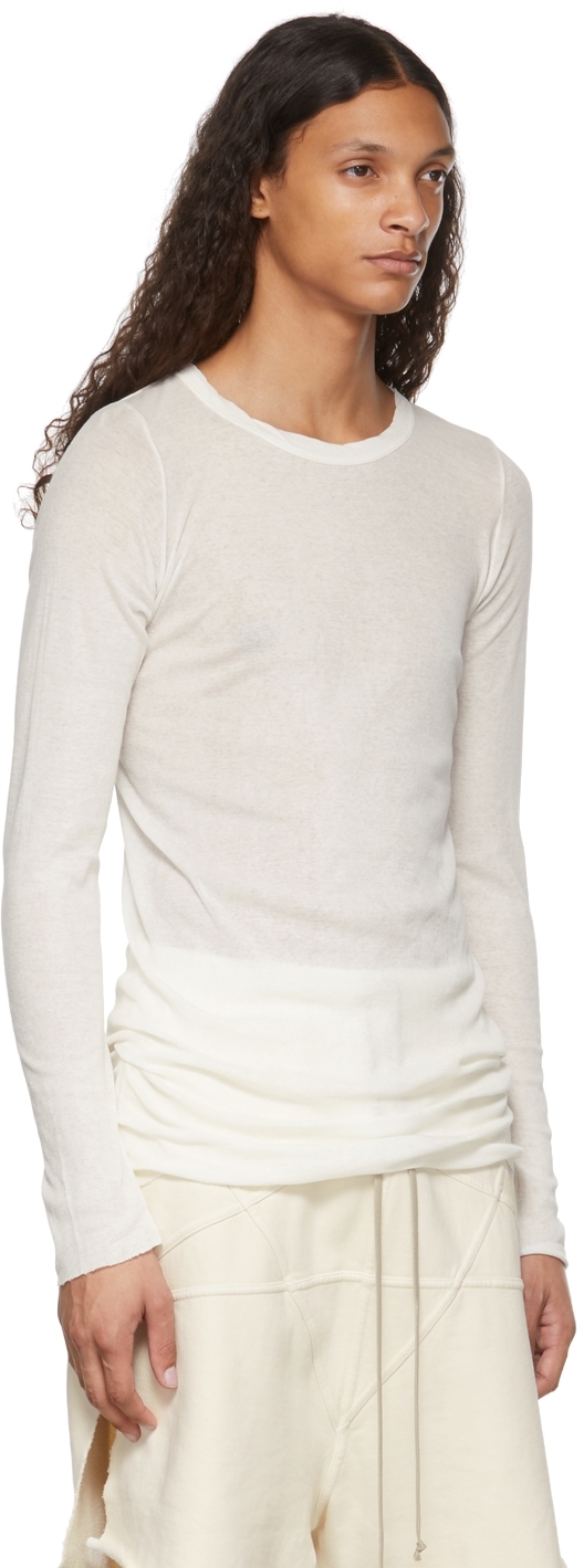 Rick Owens White Rib Long Sleeve T-Shirt | Smart Closet