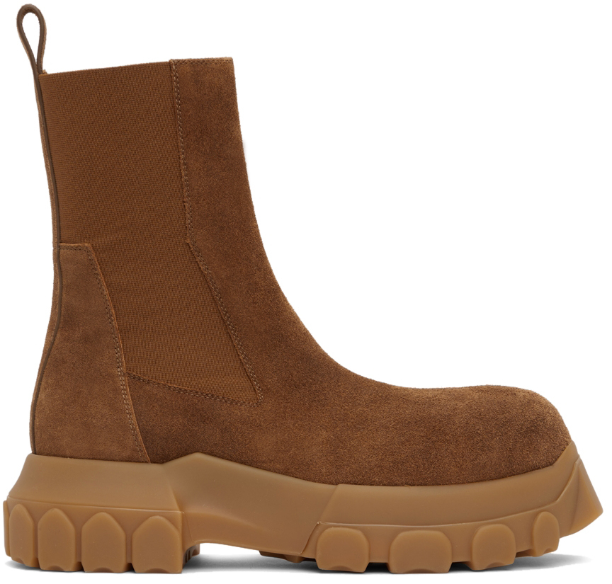 Rick Owens Orange Suede Beetle Bozo Tractor Boots | Smart Closet