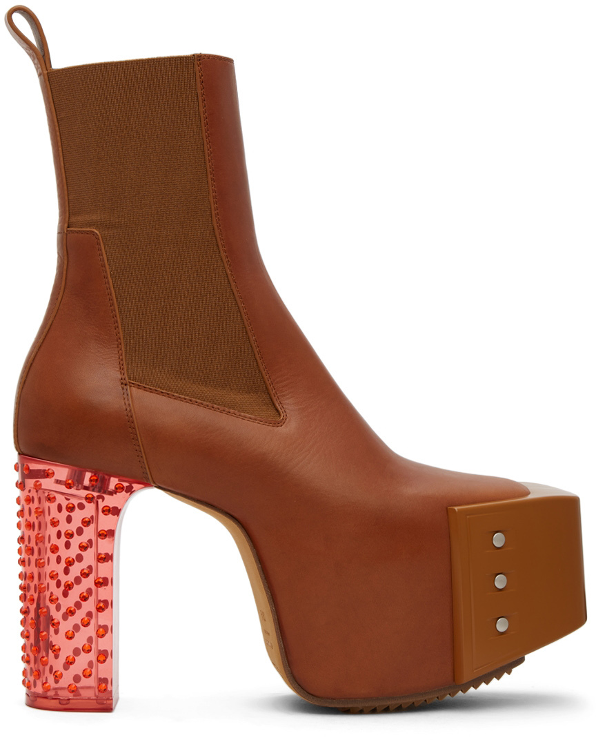 Rick Owens Tan Beveled Platform Chelsea Boots | Smart Closet