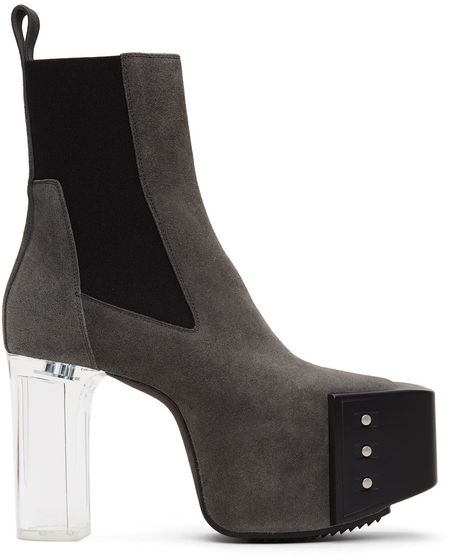 Rick Owens Grey Platform Chelsea Boots | Smart Closet