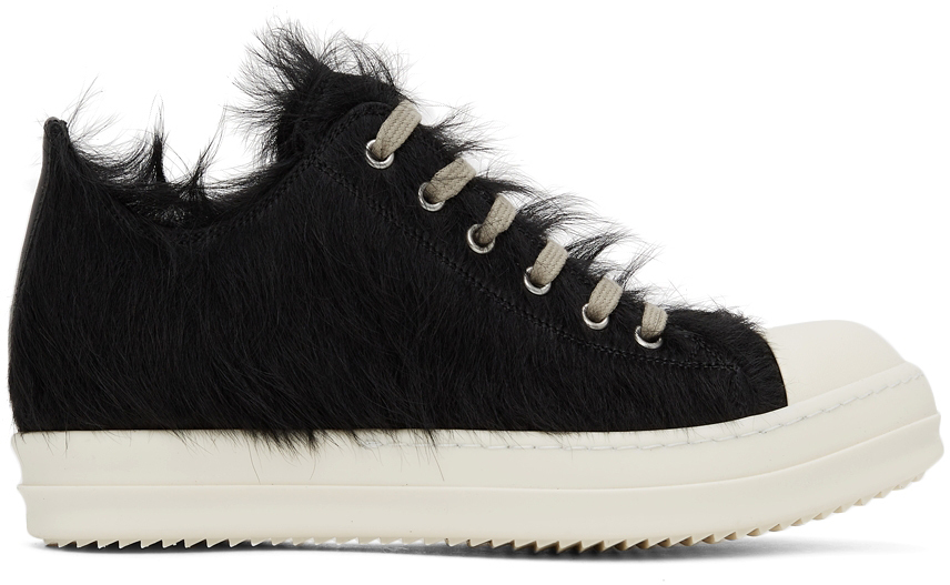 Rick Owens Black Pony Hair Low Sneakers SSENSE UK