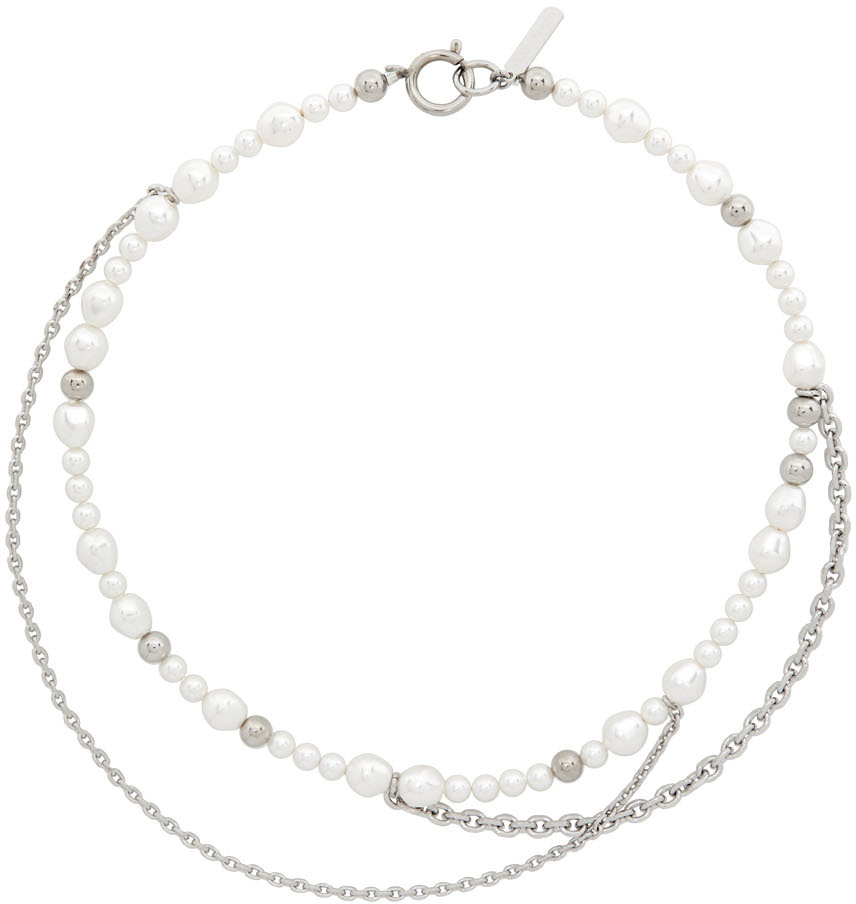 Silver & Pearl Coco Necklace by Justine Clenquet on Sale