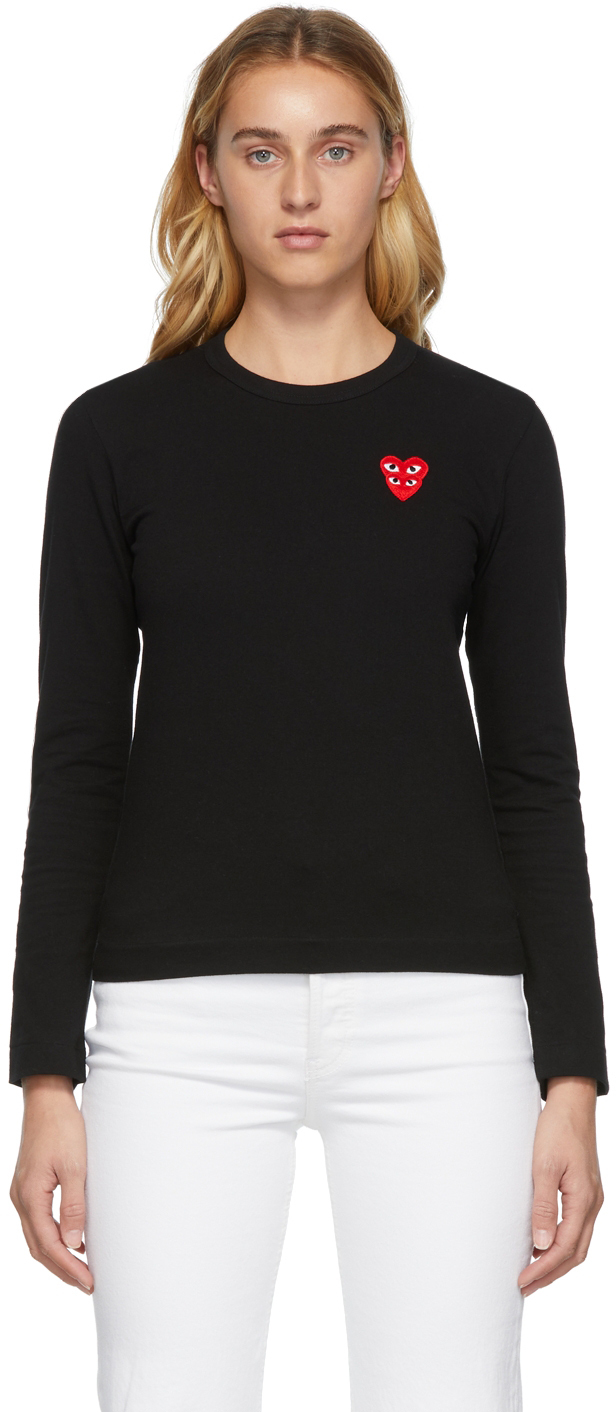 T-shirt double heart Coton COMME DES GARÇONS PLAY en coloris Noir Femme Vêtements Tops T-shirts 
