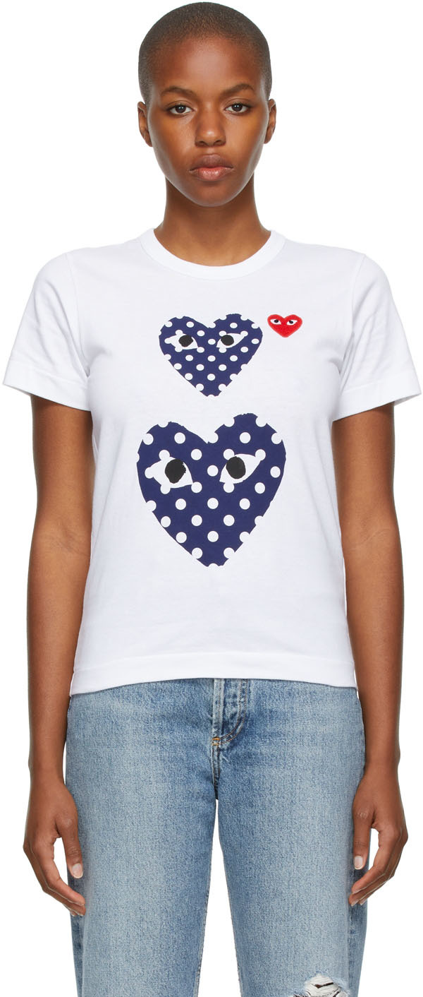 des Garçons Play: Double Polka Dot Heart Patch T-Shirt | SSENSE