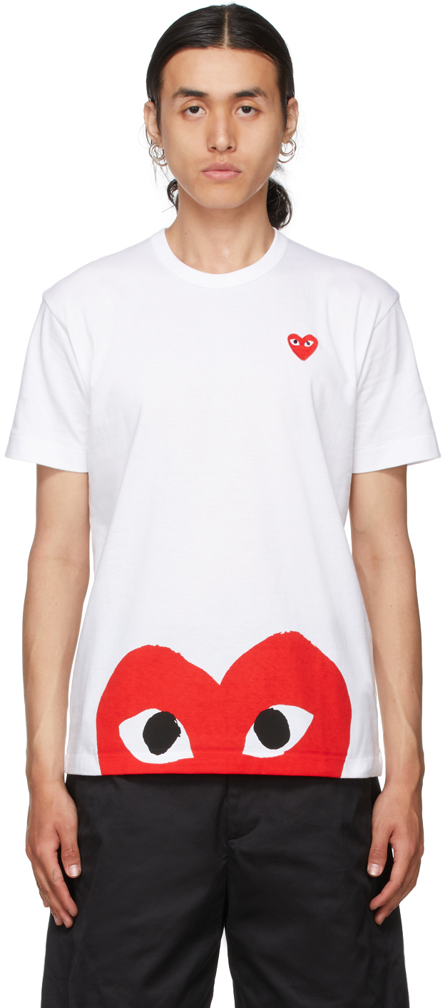sikkerhed gerningsmanden Anonym Comme des Garçons Play: White & Red Half Heart T-Shirt | SSENSE