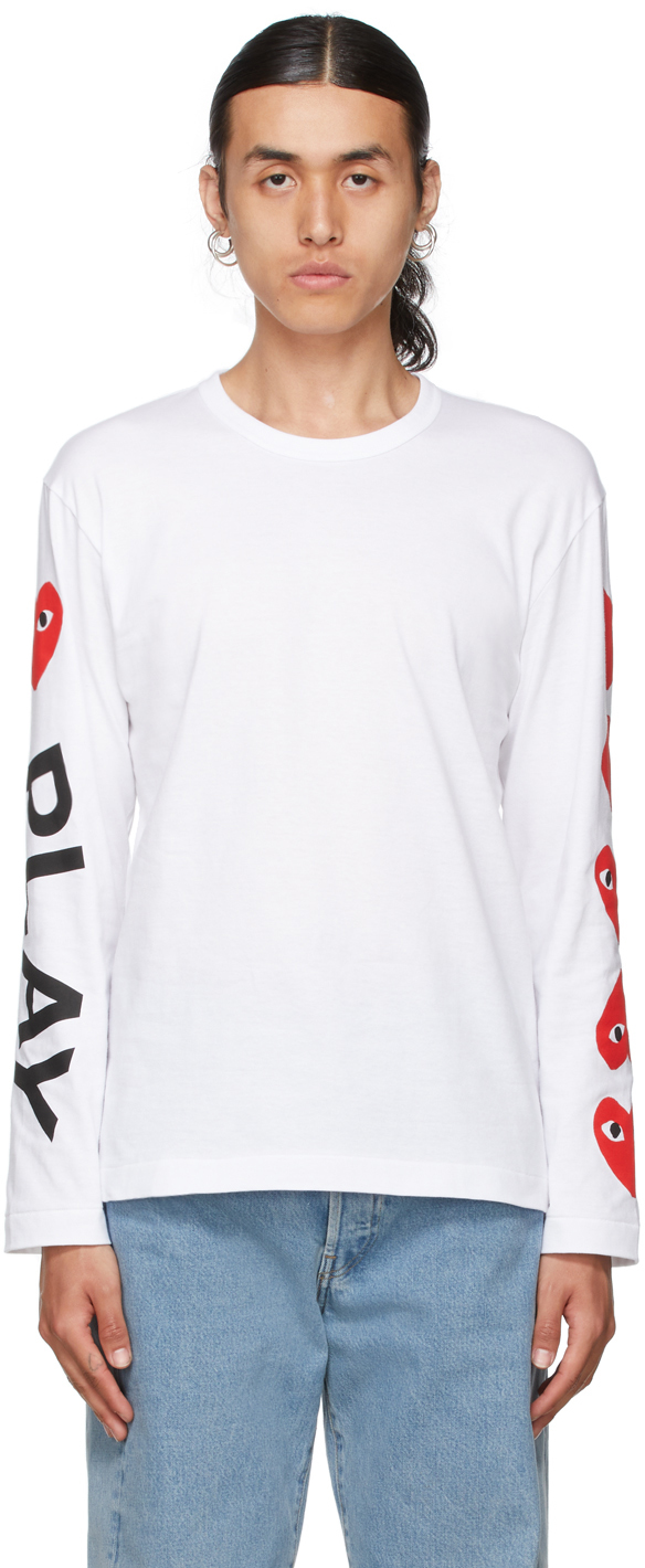 Ssense Uomo Abbigliamento Top e t-shirt Top White Embroidered Logo Long Sleeve T-Shirt 