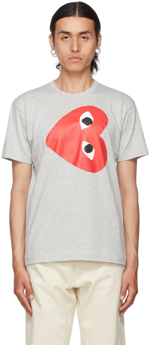 COMME des GARÇONS PLAY Grey & Red Horizontal Heart T-Shirt