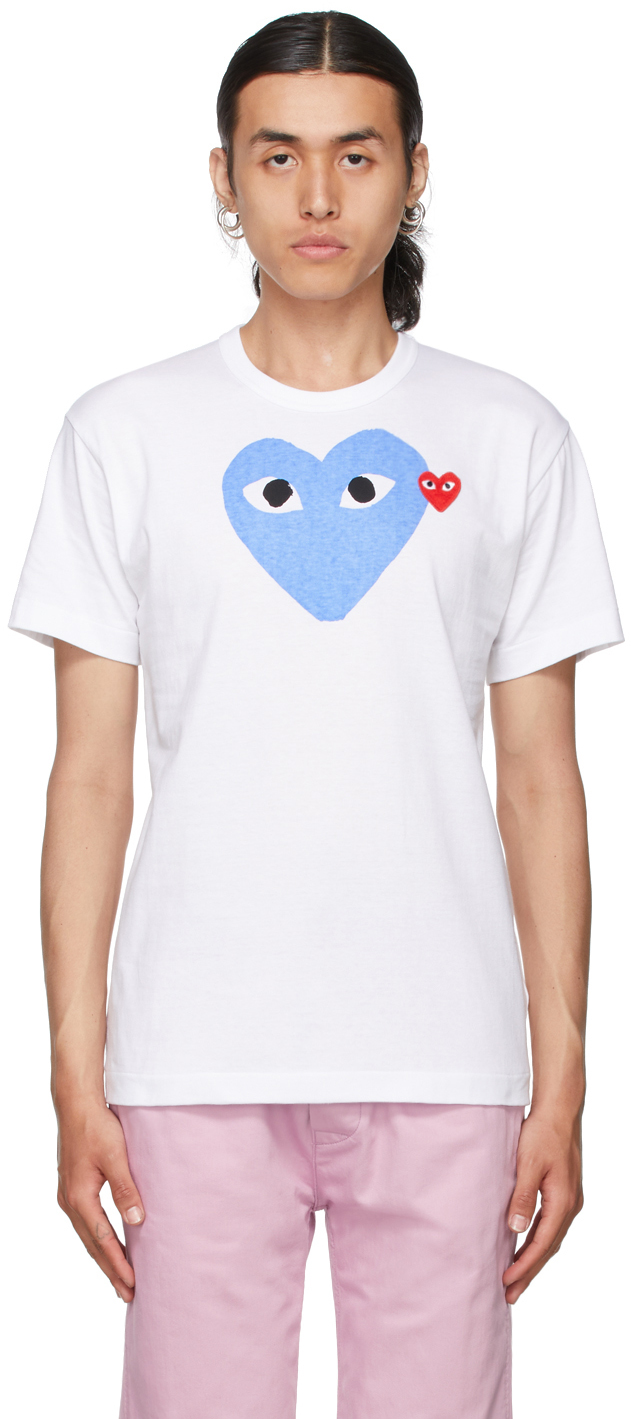 Baglæns udmelding stewardesse Comme des Garçons Play: White & Blue Big Heart T-Shirt | SSENSE