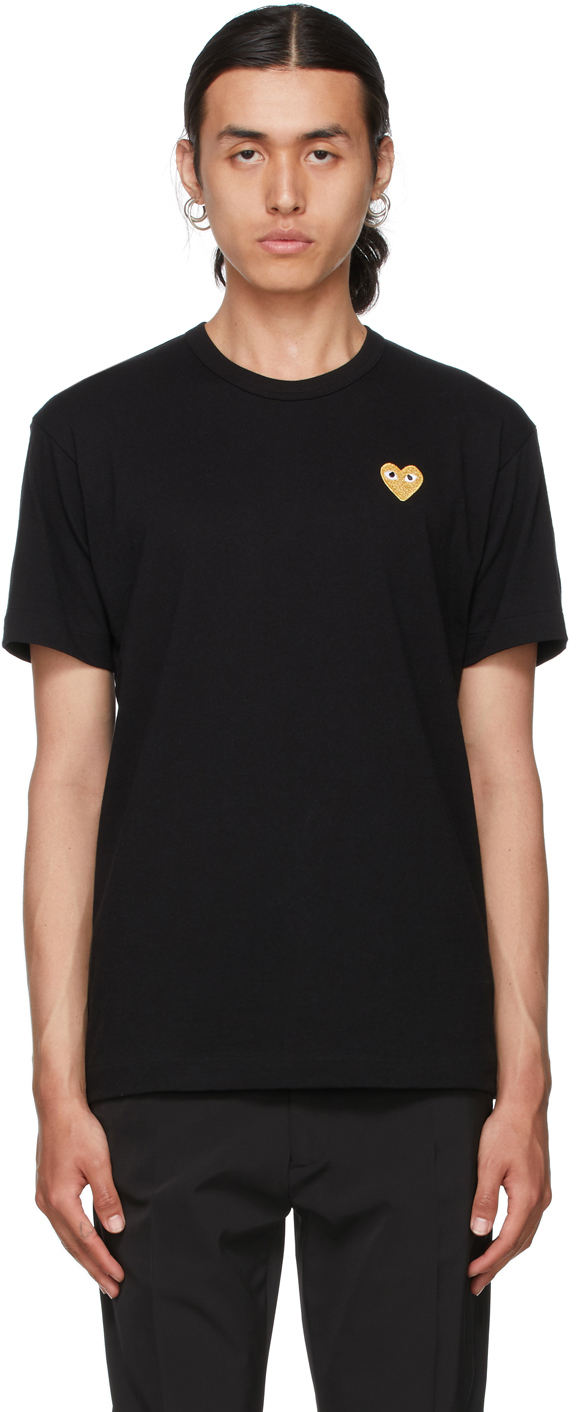 Comme des Garçons Play: Black & Gold Heart Patch T-Shirt | SSENSE