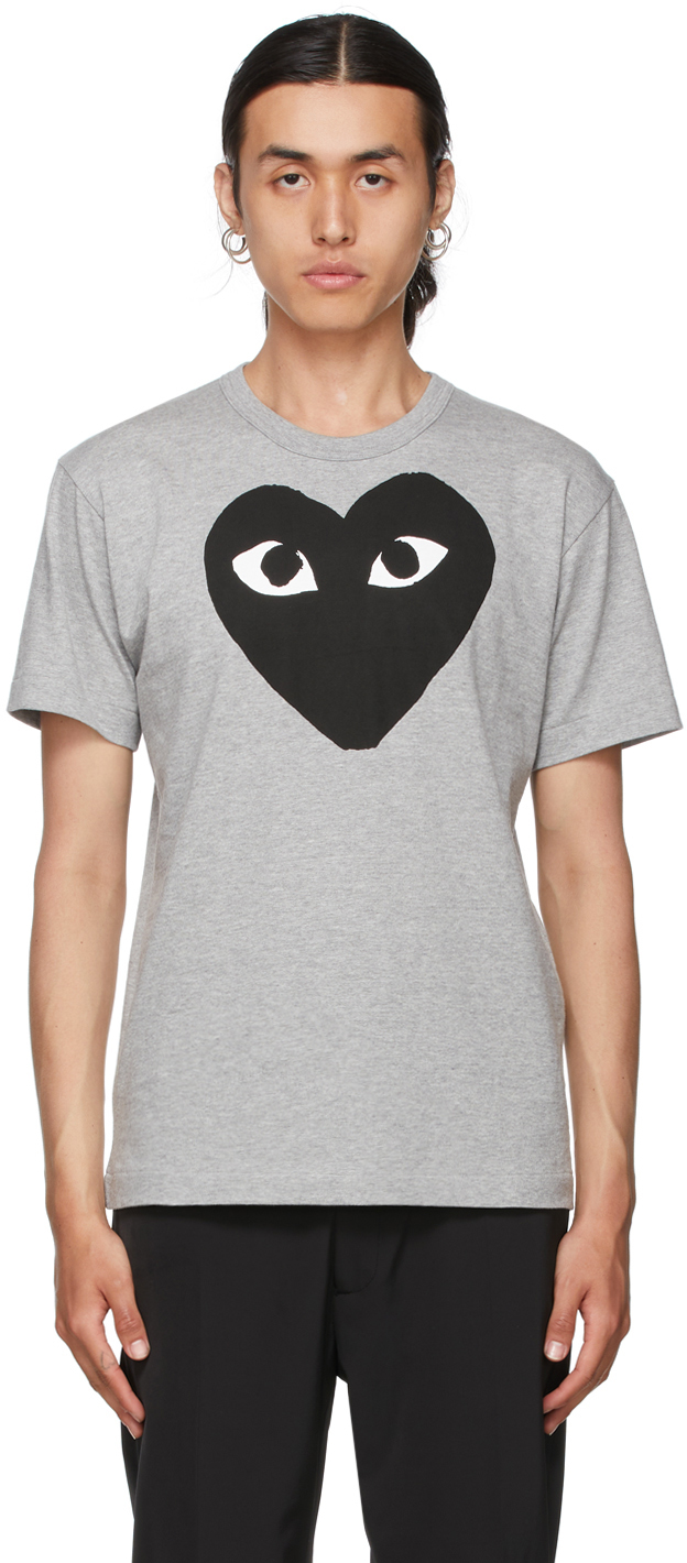 COMME des GARÇONS PLAY: Grey & Black Big Heart T-Shirt | SSENSE