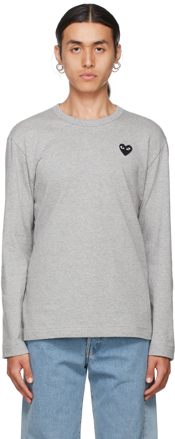 Ssense Uomo Abbigliamento Top e t-shirt Top Grey & Black Heart Patch Long Sleeve T-Shirt 