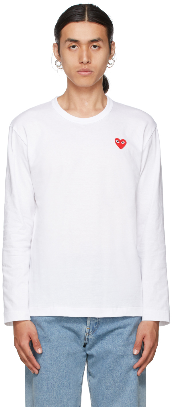 COMME des GARÇONS PLAY White & Red Heart Patch Long Sleeve T-Shirt