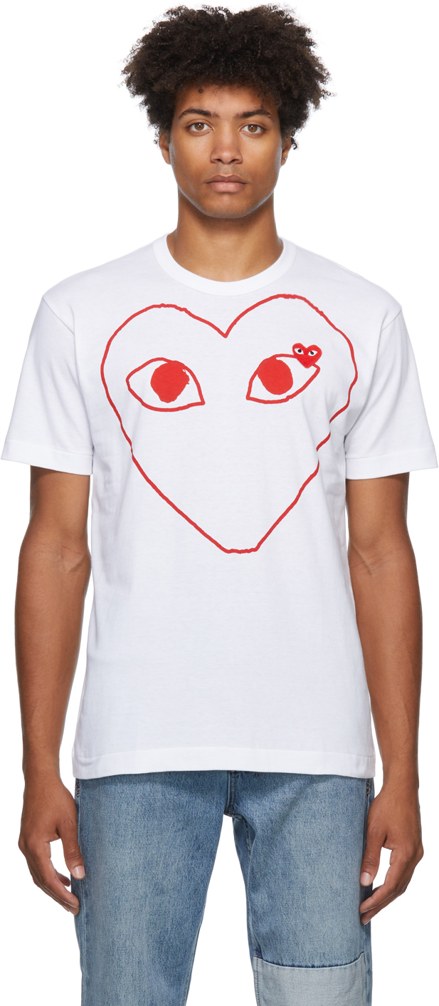 Comme des Garçons Play: Double Heart T-Shirt | SSENSE