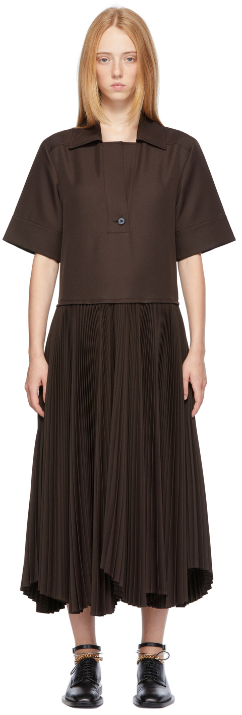 Jil Sander Black Pleated Skirt Polo Dress