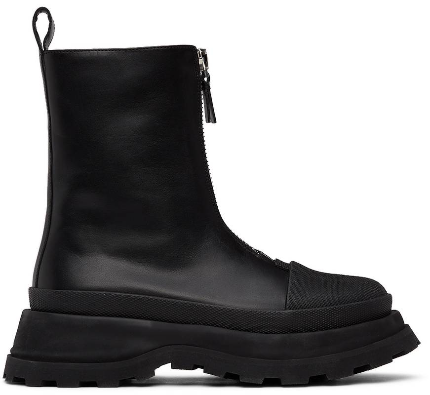 Black Platform Sole Zip Boots by Jil Sander on Sale