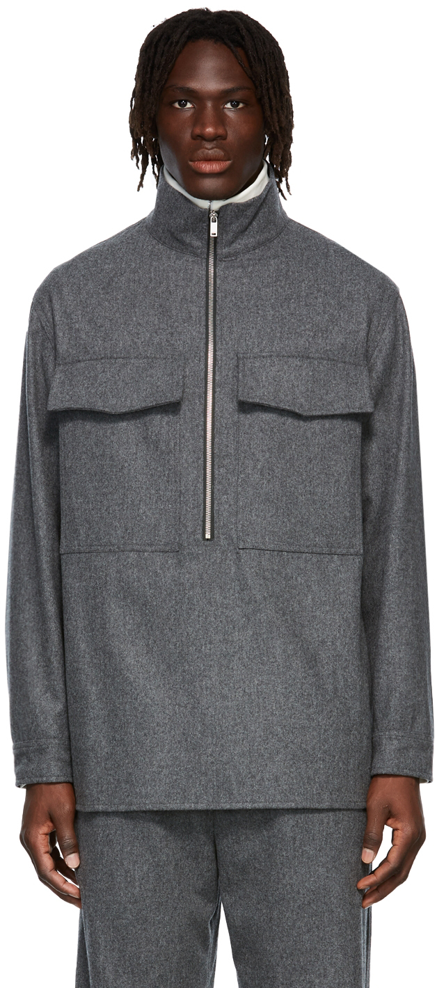 Grey Compact Flannel Coat by Jil Sander on Sale