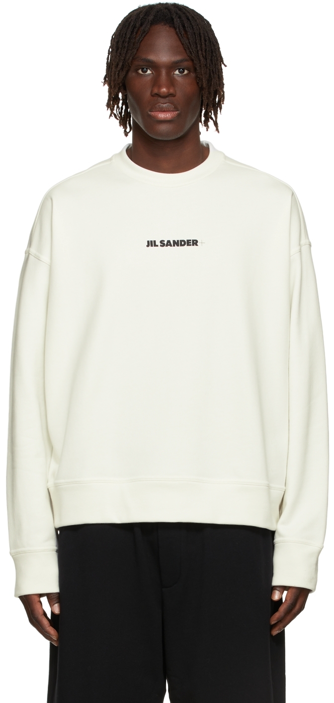 Jil Sander: White French Terry Logo Sweatshirt | SSENSE Canada