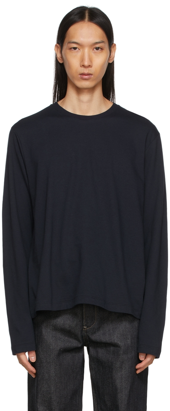 Navy Cashmere Jersey Long Sleeve T-Shirt by Jil Sander on Sale