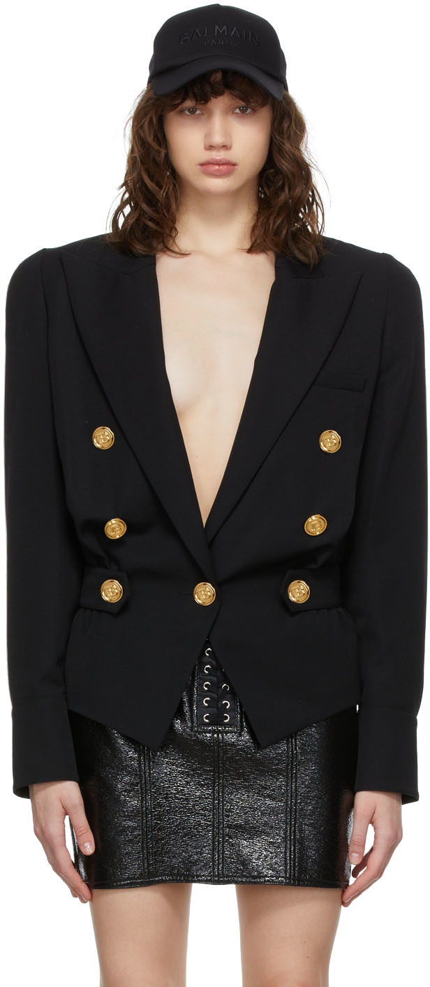 Black Fitted GDP Blazer by Balmain on Sale