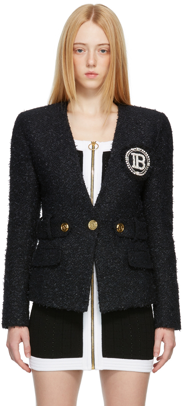 balmain black tweed jacket