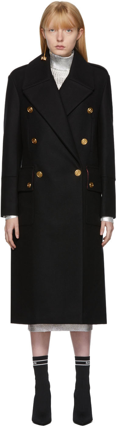 Balmain Black Double Breasted Coat
