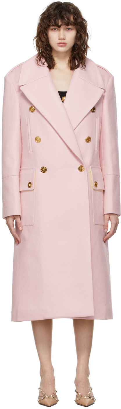 Balmain Pink Double-Breasted Wool Coat