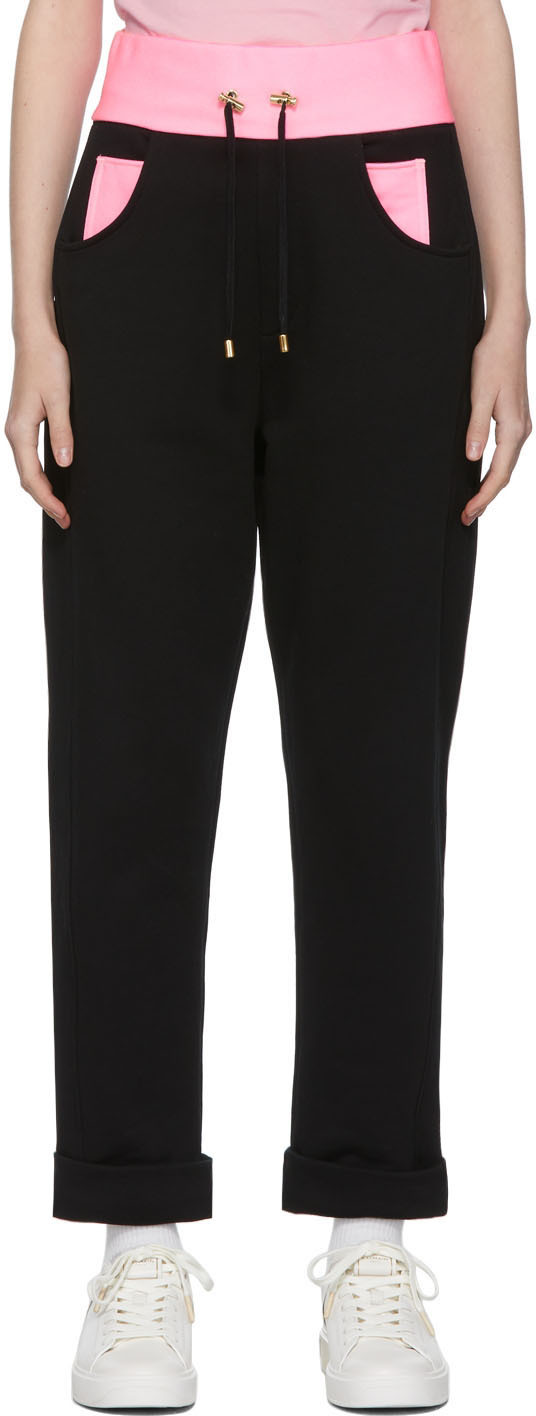 Black Pink Fleece Lounge Pants by Balmain on Sale