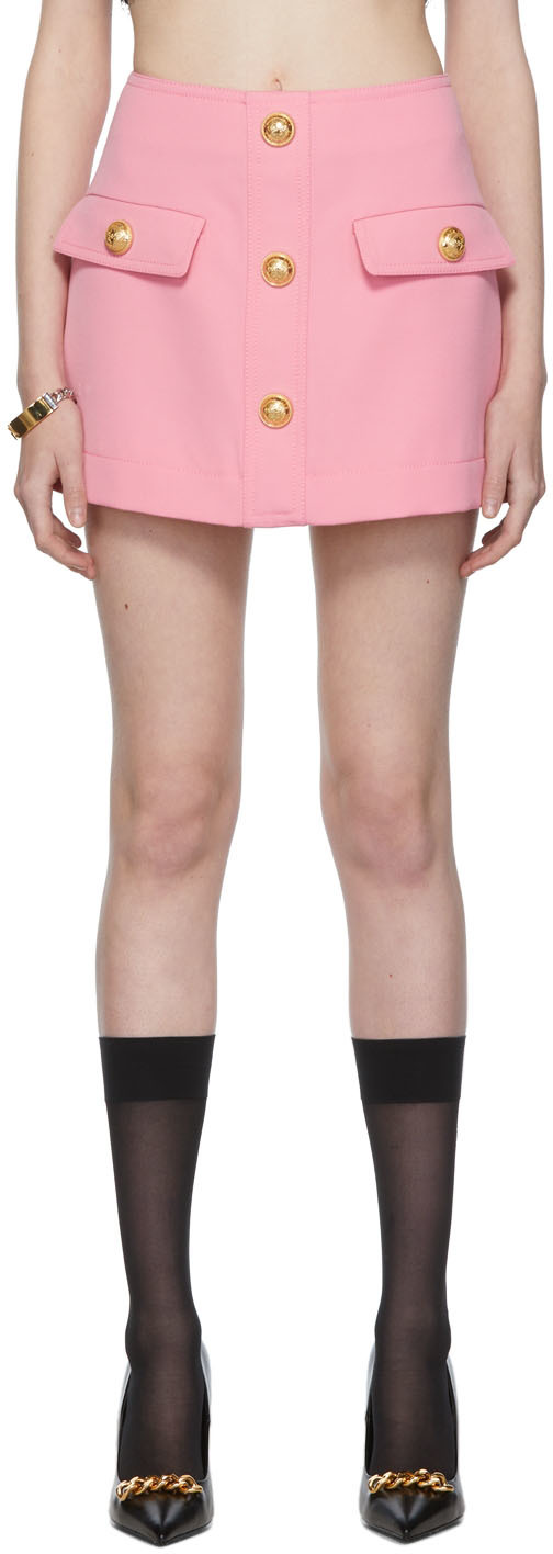 Balmain Pink Wool Short Skirt