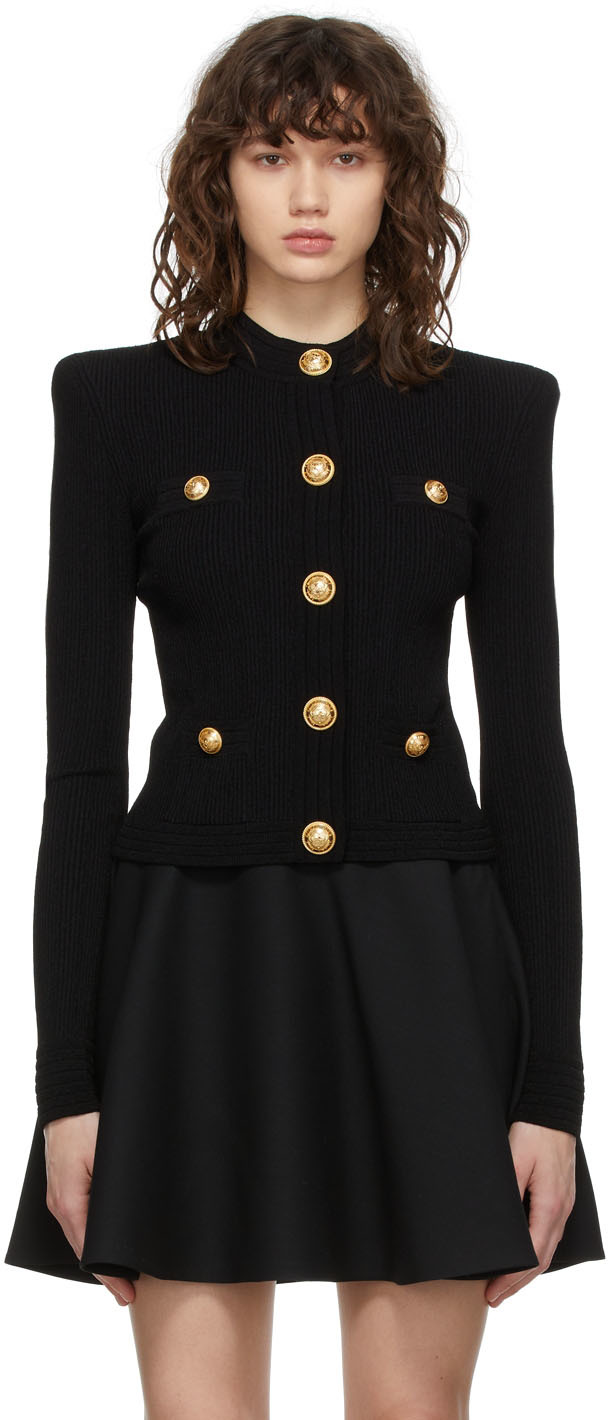 Balmain Black Short Buttoned Knit Cardigan